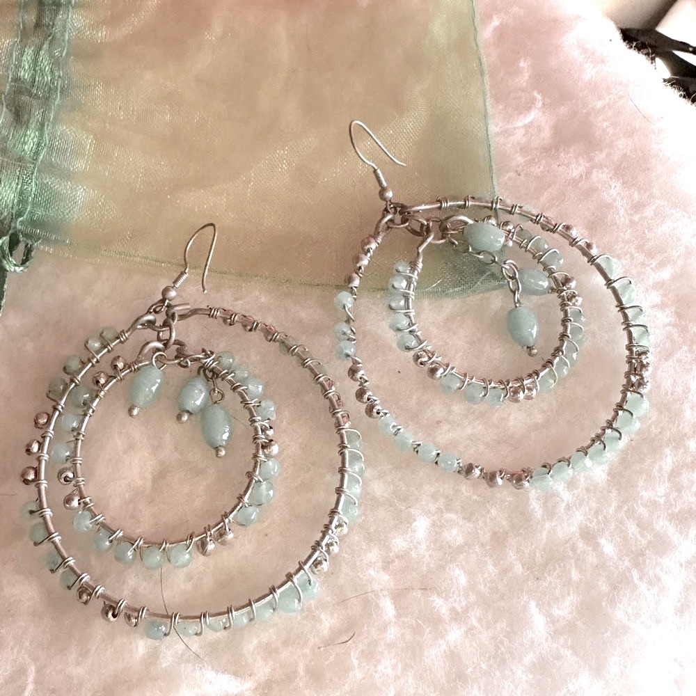 Faux Jade Large Nested Circle Hoop Earrings